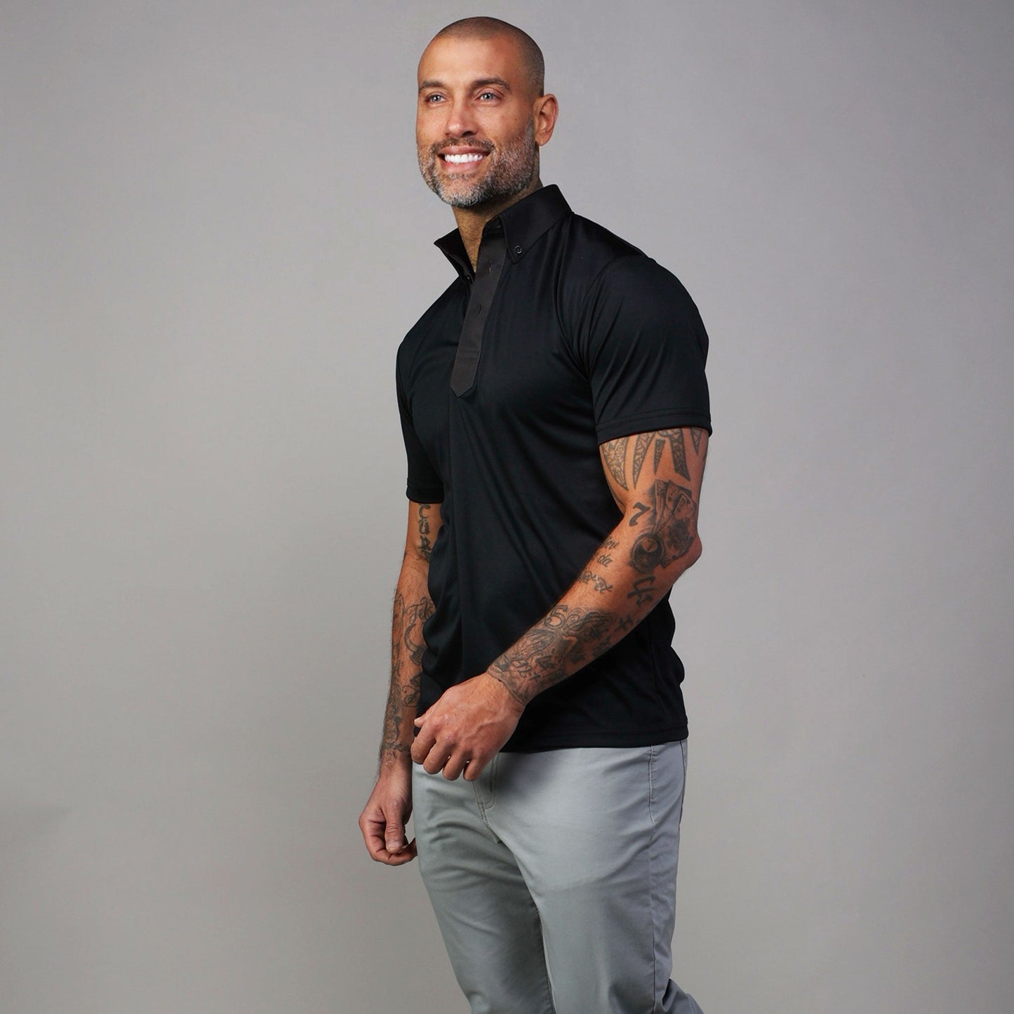 Nightfall Oxford Button Down Collar Polo Black with Dark Charcoal Accent