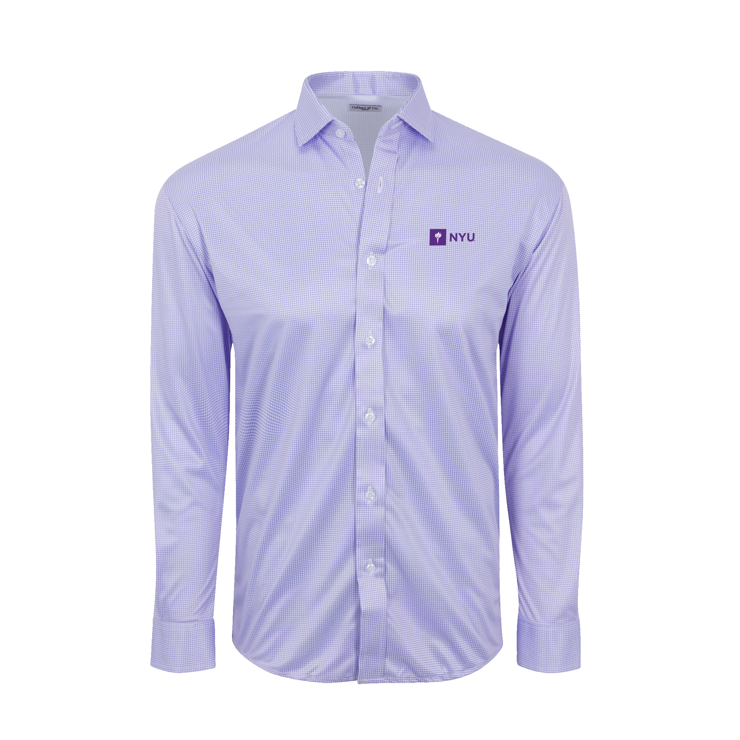 New York University Quattro Flex Dress Shirt with Semi-Spread Collar Lavender Houndstooth