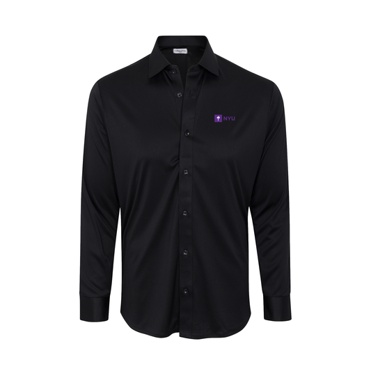 New York University Quattro Flex Dress Shirt with Semi-Spread Collar Black