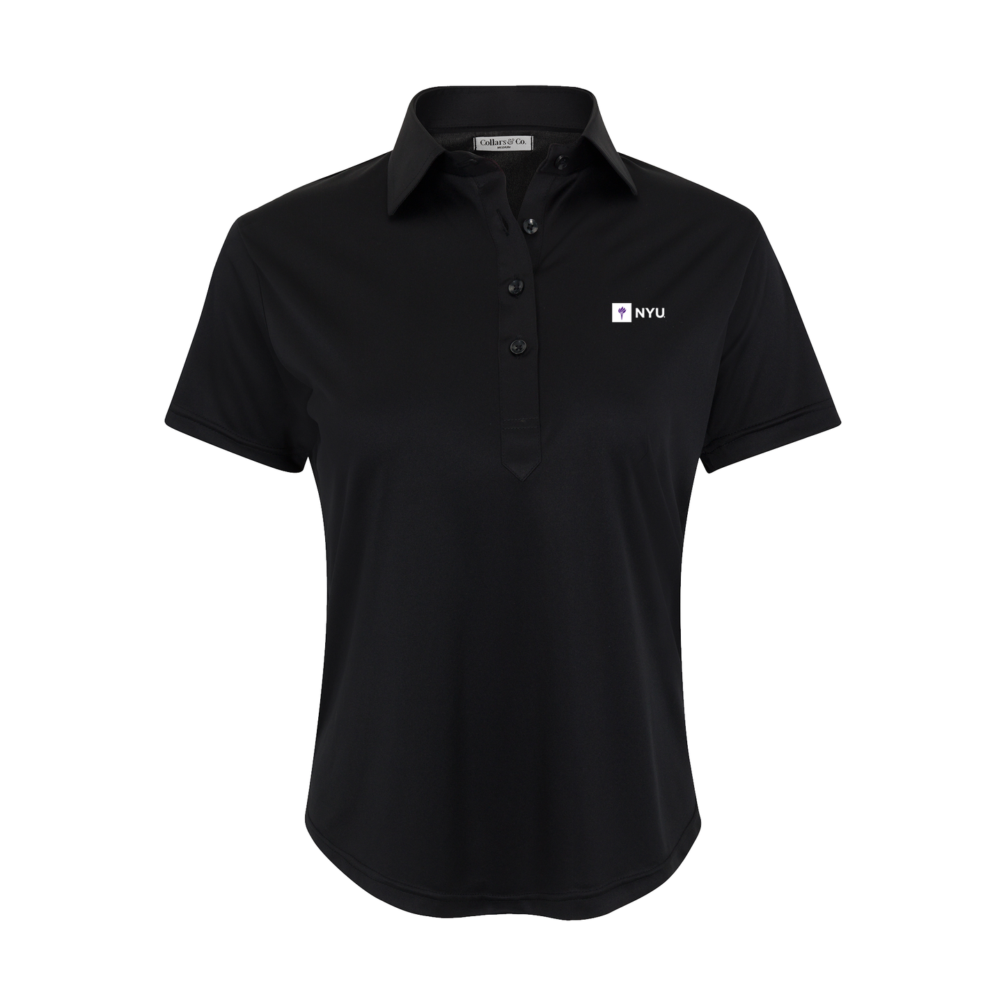 New York University Women's Cap Sleeve Semi Spread Polo Black