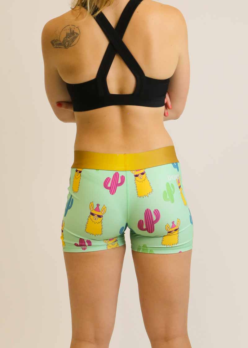 Women's Green Llamas 3" Compression Shorts