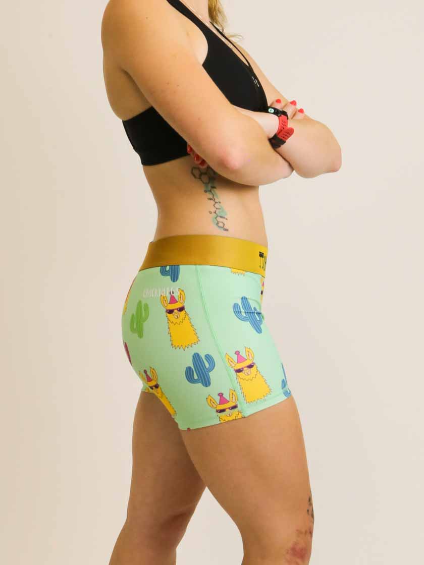 Women's Green Llamas 3" Compression Shorts