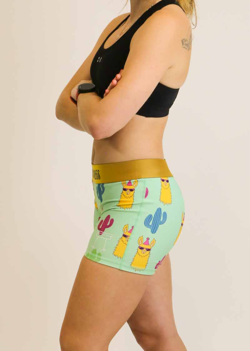 Women's Green Llamas 3" Compression Shorts